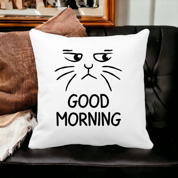Perna Decorativa, Good Morning, 40x40 cm, Alba, Mata, Husa Detasabila, Burduf 14 Alba
