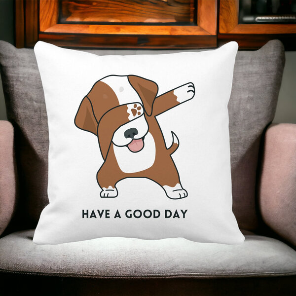 Perna Decorativa, Have a Good Day, 40x40 cm, Alba, Mata, Husa Detasabila, Burduf 14 Have a Good Day
