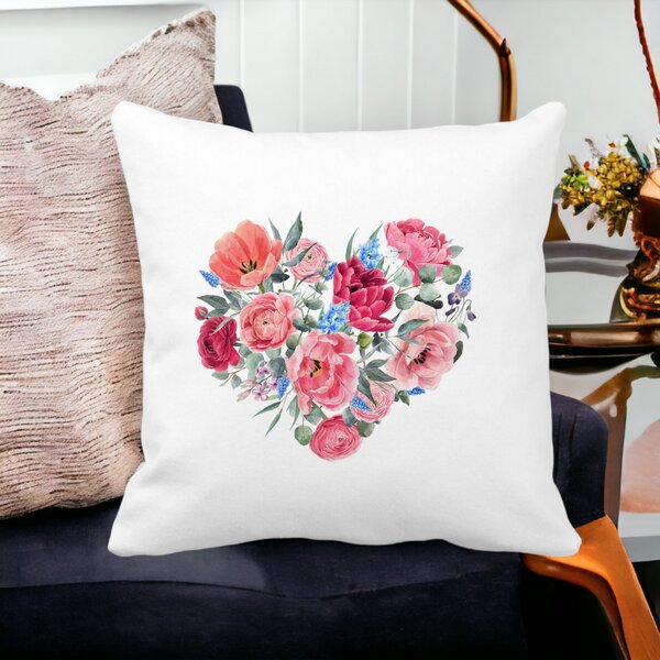 Perna Decorativa, Heart of Flowers, 40x40 cm, Alba, Mata, Husa Detasabila, Burduf 12 Heart of Flowers