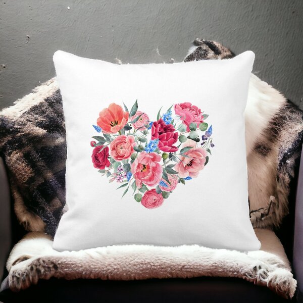 Perna Decorativa, Heart of Flowers, 40x40 cm, Alba, Mata, Husa Detasabila, Burduf 13 40x40 cm