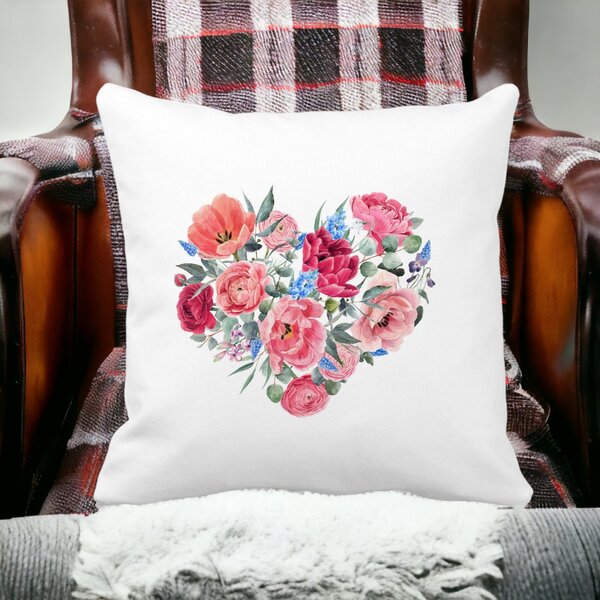 Perna Decorativa, Heart of Flowers, 40x40 cm, Alba, Mata, Husa Detasabila, Burduf 14 Alba