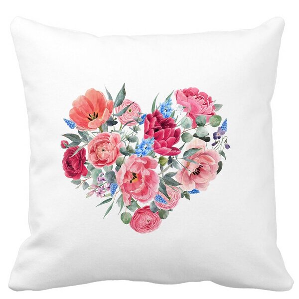 Perna Decorativa, Heart of Flowers, 40x40 cm, Alba, Mata, Husa Detasabila, Burduf 11 Perna Decorativa