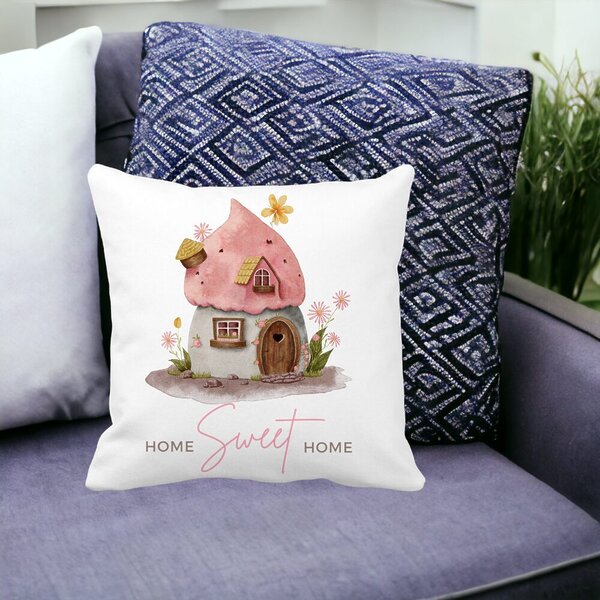 Perna Decorativa, Home Sweet Home, 40x40 cm, Alba, Mata, Husa Detasabila, Burduf 14 Home Sweet Home