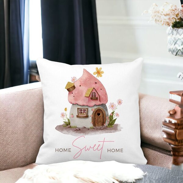 Perna Decorativa, Home Sweet Home, 40x40 cm, Alba, Mata, Husa Detasabila, Burduf 16 Alba