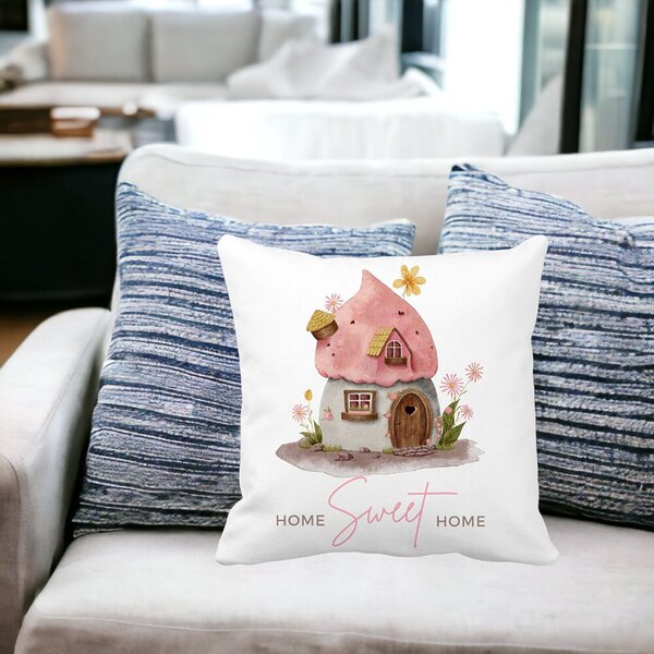 Perna Decorativa, Home Sweet Home, 40x40 cm, Alba, Mata, Husa Detasabila, Burduf 17 Mata