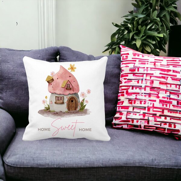 Perna Decorativa, Home Sweet Home, 40x40 cm, Alba, Mata, Husa Detasabila, Burduf 18 Husa Detasabila