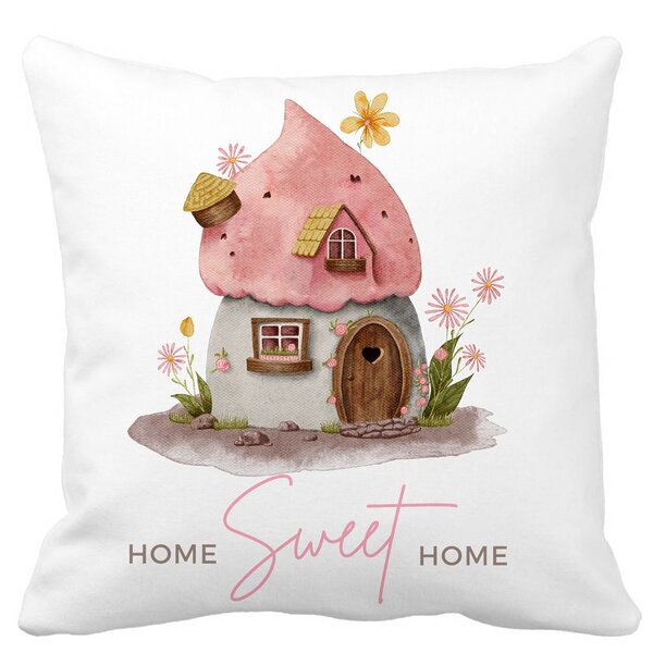 Perna Decorativa, Home Sweet Home, 40x40 cm, Alba, Mata, Husa Detasabila, Burduf 13 Perna Decorativa