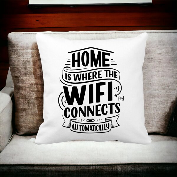 Perna Decorativa, Home is Where WIFI Connects Automatically, 40x40 cm, Alba, Mata, Husa Detasabila, Burduf 13 40x40 cm