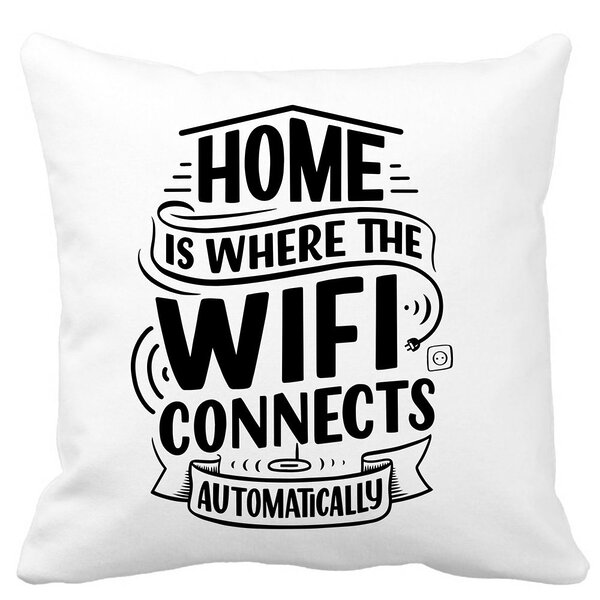 Perna Decorativa, Home is Where WIFI Connects Automatically, 40x40 cm, Alba, Mata, Husa Detasabila, Burduf 11 Perna Decorativa