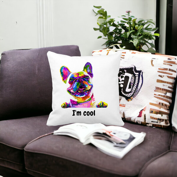 Perna Decorativa, I'm cool Colorful, 40x40 cm, Alba, Mata, Husa Detasabila, Burduf 12 I'm cool Colorful