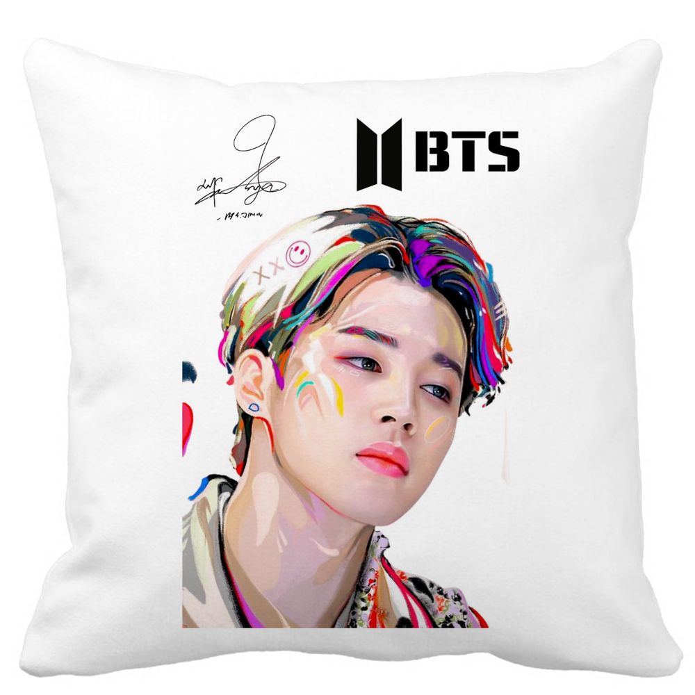 Perna Decorativa Jimin BTS, 40x40 cm, Alba, Mata, Husa Detasabila, Burduf 3 Perna Decorativa Jimin BTS