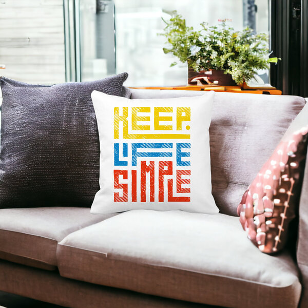 Perna Decorativa, Keep Life Simple, 40x40 cm, Alba, Mata, Husa Detasabila, Burduf 15 40x40 cm