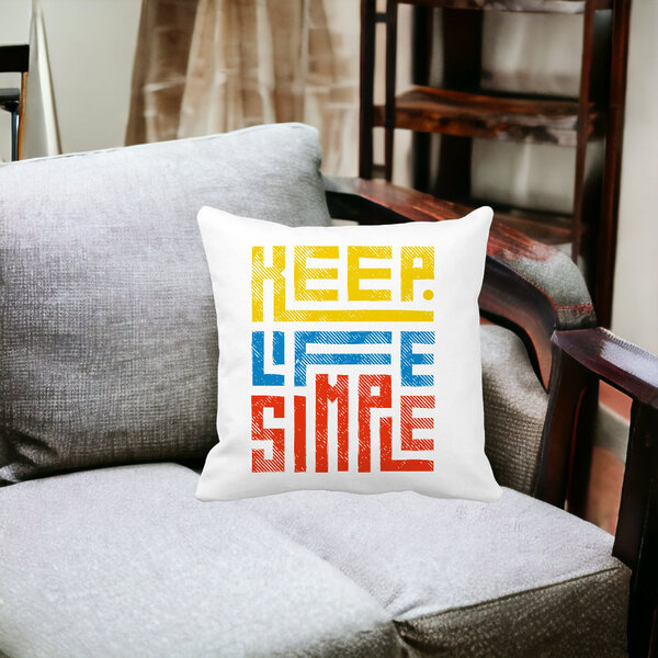 Perna Decorativa, Keep Life Simple, 40x40 cm, Alba, Mata, Husa Detasabila, Burduf 16 Alba