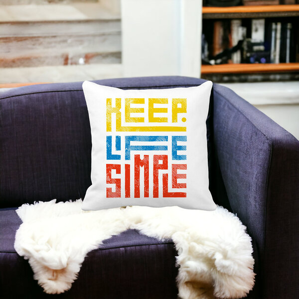 Perna Decorativa, Keep Life Simple, 40x40 cm, Alba, Mata, Husa Detasabila, Burduf 17 Mata