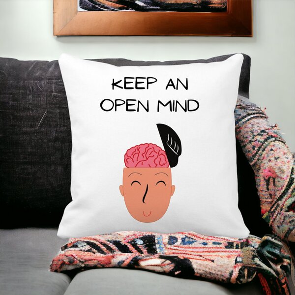 Perna Decorativa, Keep an Open Mind, 40x40 cm, Alba, Mata, Husa Detasabila, Burduf 12 Keep an Open Mind