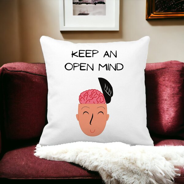 Perna Decorativa, Keep an Open Mind, 40x40 cm, Alba, Mata, Husa Detasabila, Burduf 13 40x40 cm