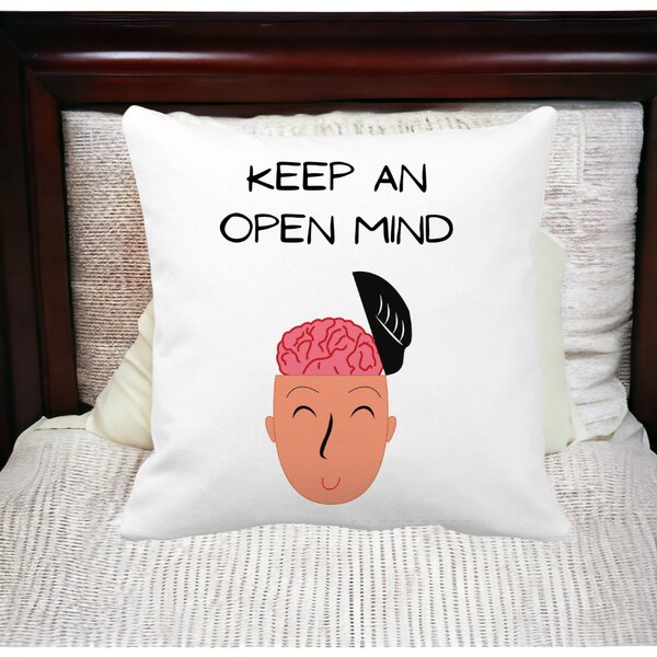 Perna Decorativa, Keep an Open Mind, 40x40 cm, Alba, Mata, Husa Detasabila, Burduf 14 Alba