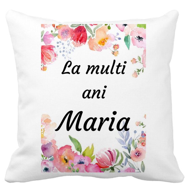 Perna Decorativa La multi ani Maria 2,40x40 cm, Alba, Mata, Husa Detasabila, Burduf 13 Perna Decorativa La multi ani Maria 2