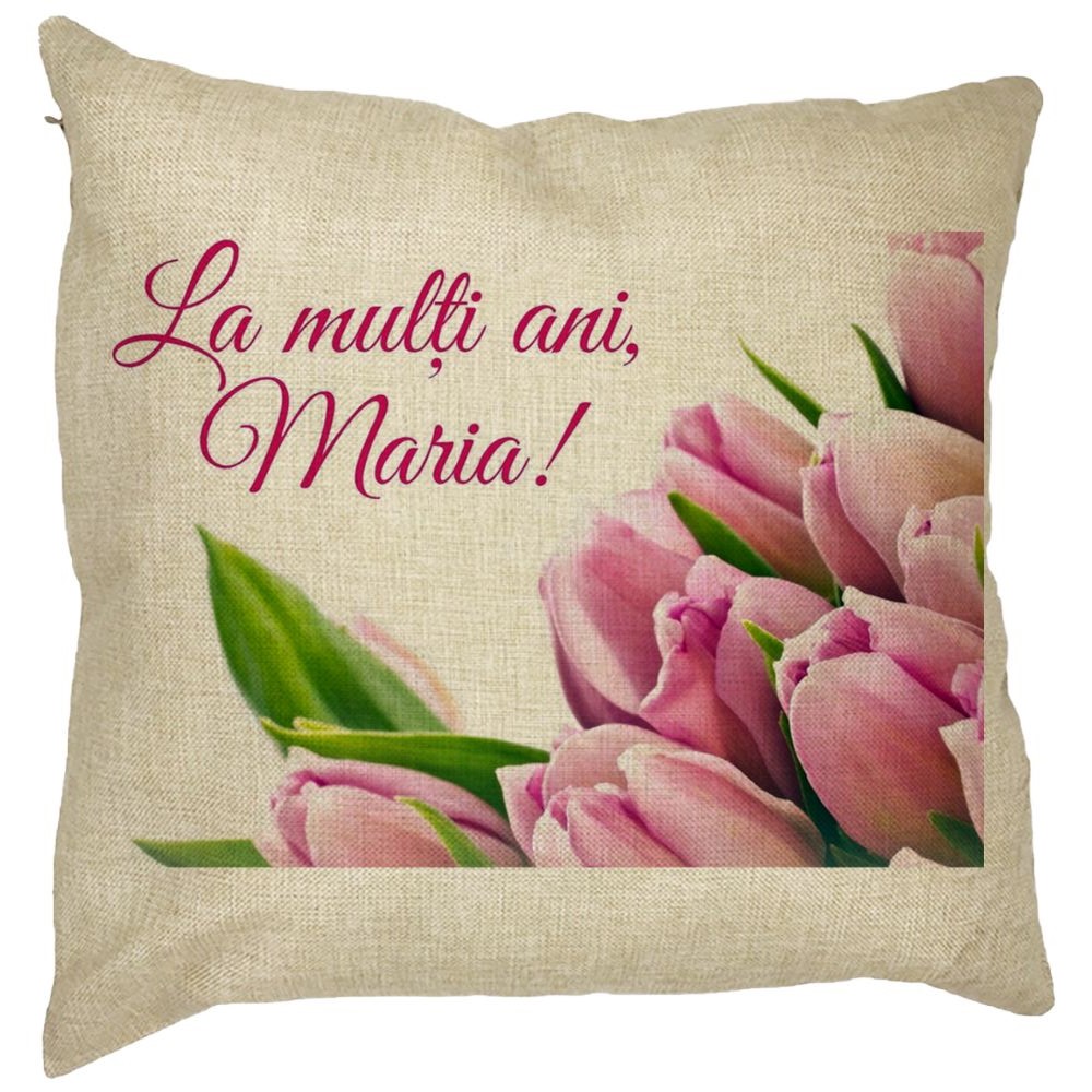 Perna Decorativa La multi ani Maria, 40x40 cm, Husa Detasabila, Burduf 11 Perna Decorativa La multi ani Maria