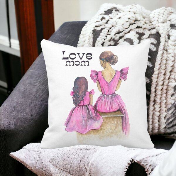 Perna Decorativa, Love Mom, 40x40 cm, Alba, Mata, Husa Detasabila, Burduf 12 Love Mom
