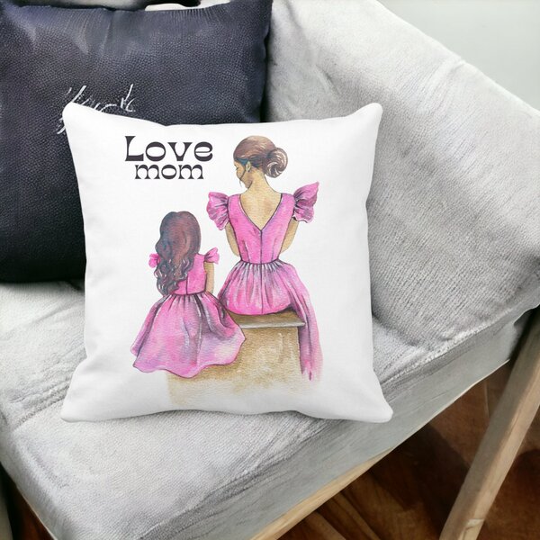Perna Decorativa, Love Mom, 40x40 cm, Alba, Mata, Husa Detasabila, Burduf 13 40x40 cm