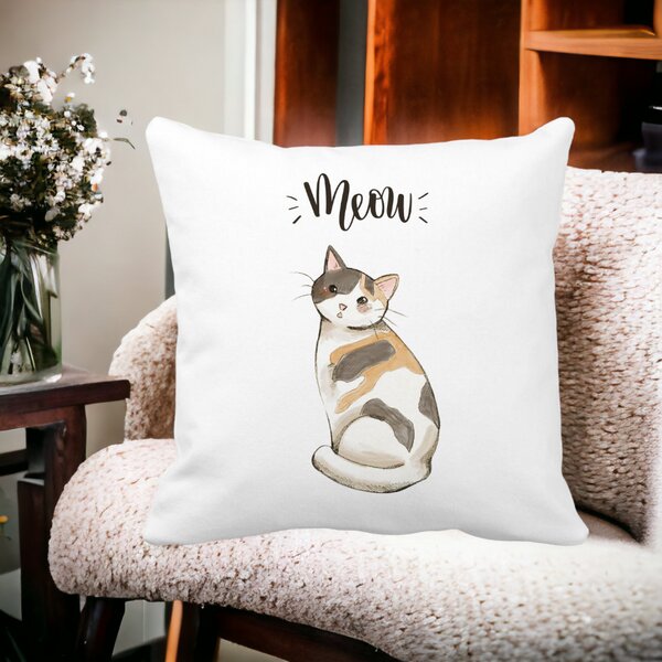 Perna Decorativa, Meow, 40x40 cm, Alba, Mata, Husa Detasabila, Burduf 12 Meow