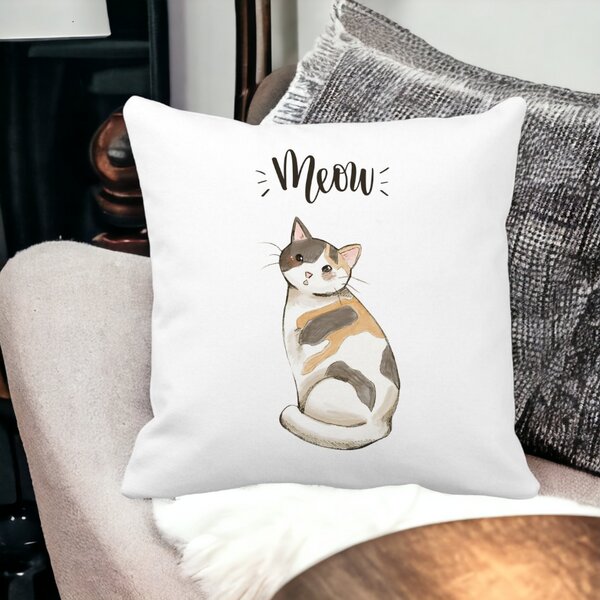 Perna Decorativa, Meow, 40x40 cm, Alba, Mata, Husa Detasabila, Burduf 13 40x40 cm