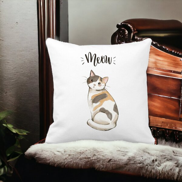 Perna Decorativa, Meow, 40x40 cm, Alba, Mata, Husa Detasabila, Burduf 14 Alba