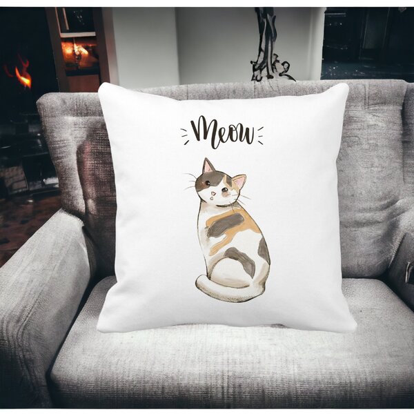 Perna Decorativa, Meow, 40x40 cm, Alba, Mata, Husa Detasabila, Burduf 15 Mata