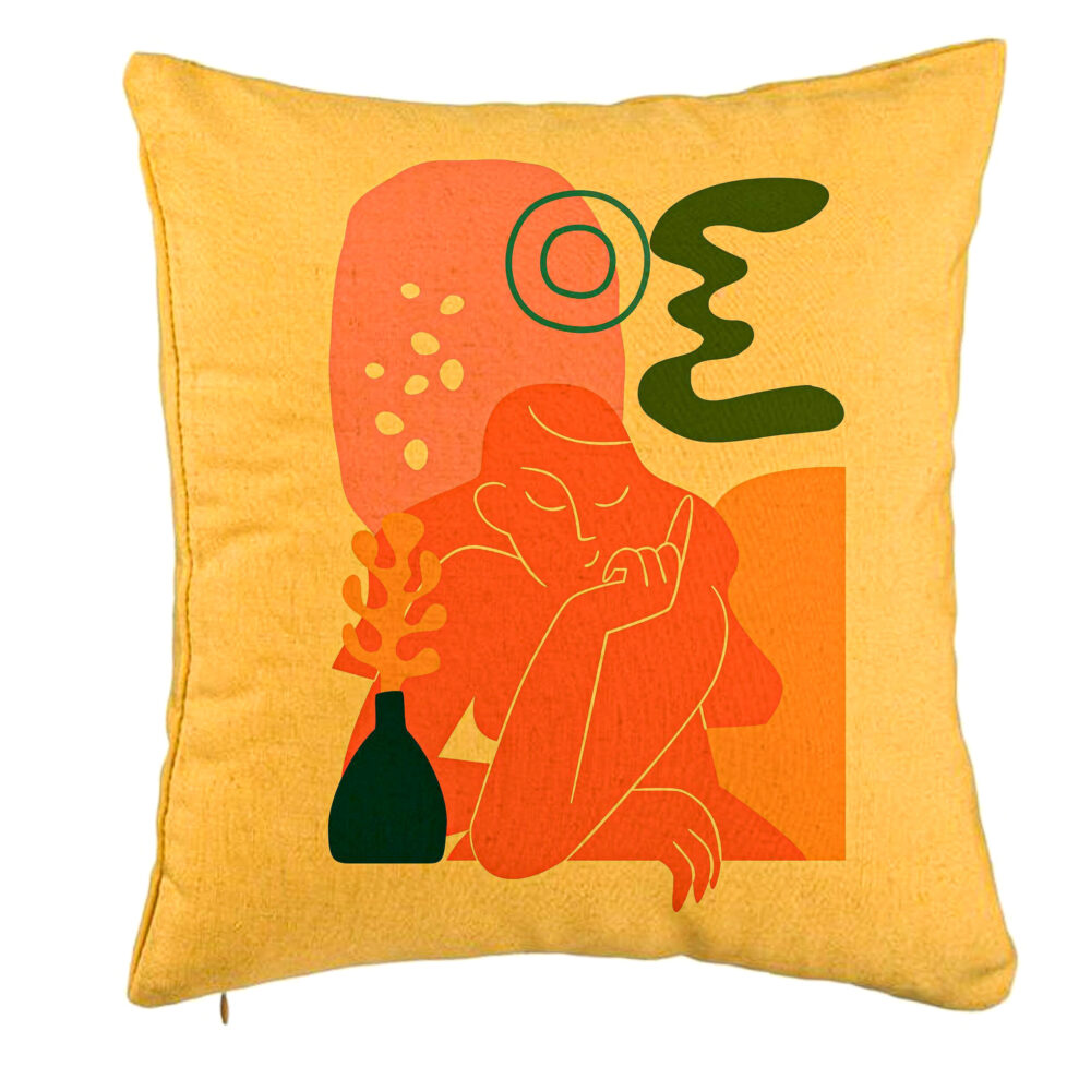 Perna Decorativa, Model Abstracta 1, 40x40 cm, Galben, Husa Detasabila, Burduf 5 Perna Decorativa