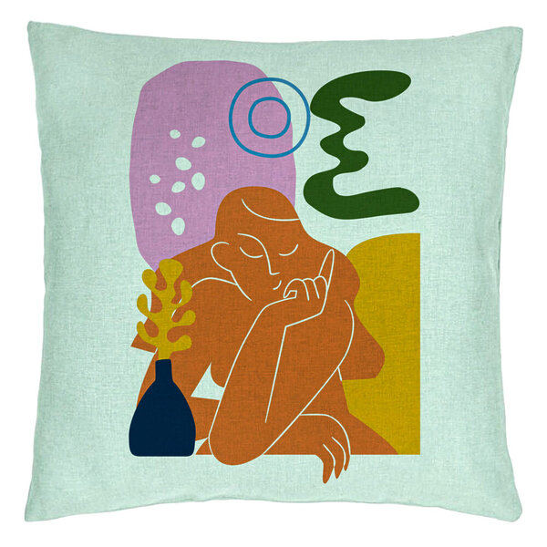 Perna Decorativa, Model Abstracta 1, 40x40 cm, Verde Menta, Husa Detasabila, Burduf 15 Perna Decorativa