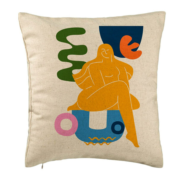 Perna Decorativa, Model Abstracta 3, 40x40 cm, Bej, Husa Detasabila, Burduf 5 Perna Decorativa