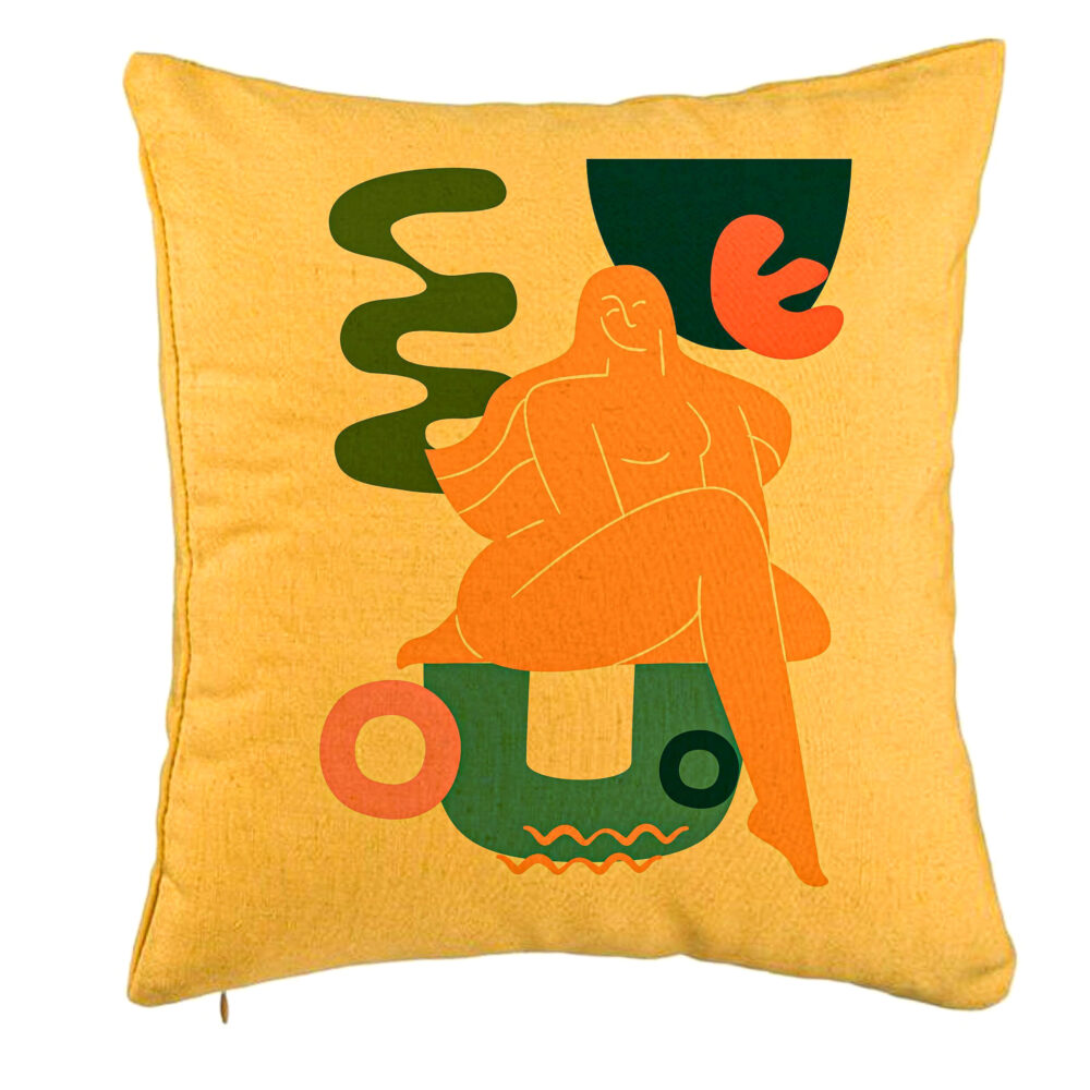 Perna Decorativa, Model Abstracta 3, 40x40 cm, Galben, Husa Detasabila, Burduf 5 Perna Decorativa