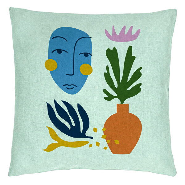 Perna Decorativa, Model Abstracta 5, 40x40 cm, Verde Menta, Husa Detasabila, Burduf 15 Perna Decorativa