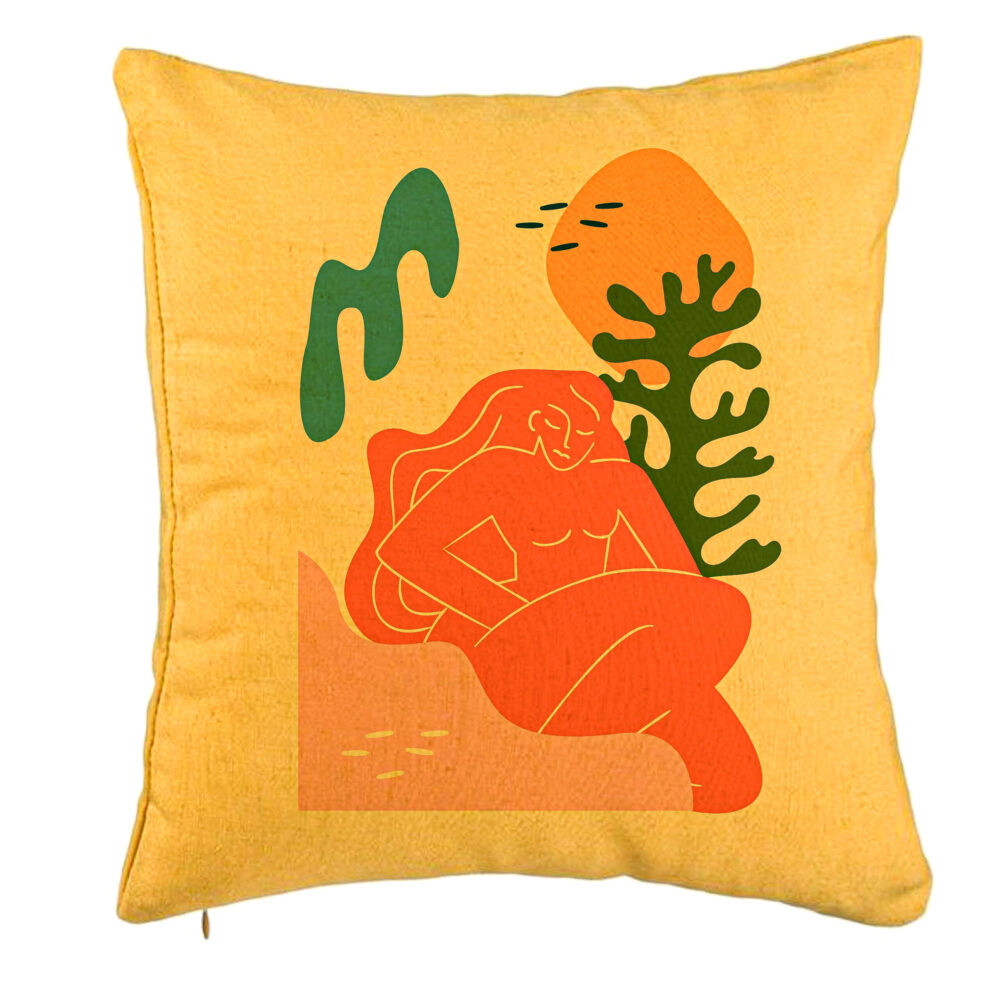 Perna Decorativa, Model Abstracta 6, 40x40 cm, Galben, Husa Detasabila, Burduf 5 Perna Decorativa