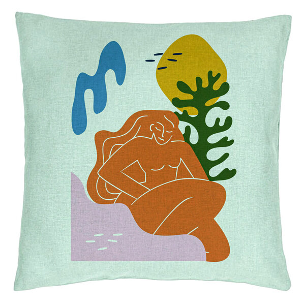 Perna Decorativa, Model Abstracta 6, 40x40 cm, Verde Menta, Husa Detasabila, Burduf 15 Perna Decorativa