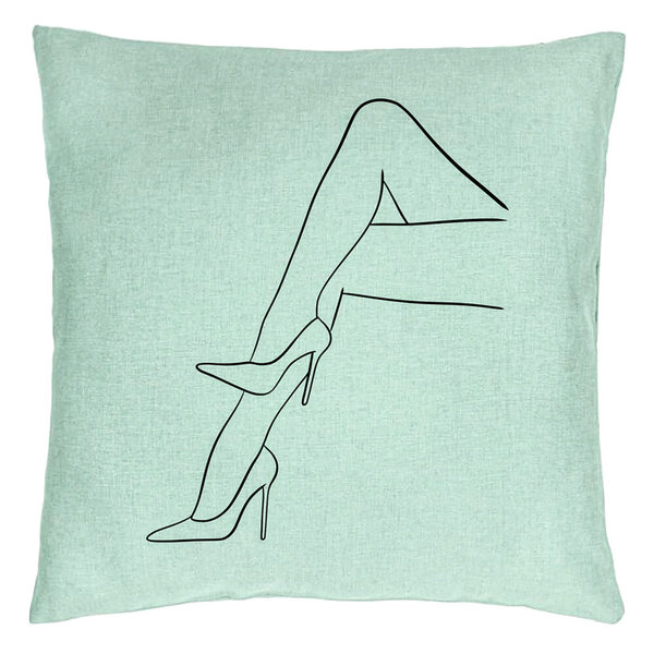 Perna Decorativa, Model Abstracta Linii Picioare Femeie, 40x40 cm, Verde Menta, Husa Detasabila, Burduf 15 Perna Decorativa