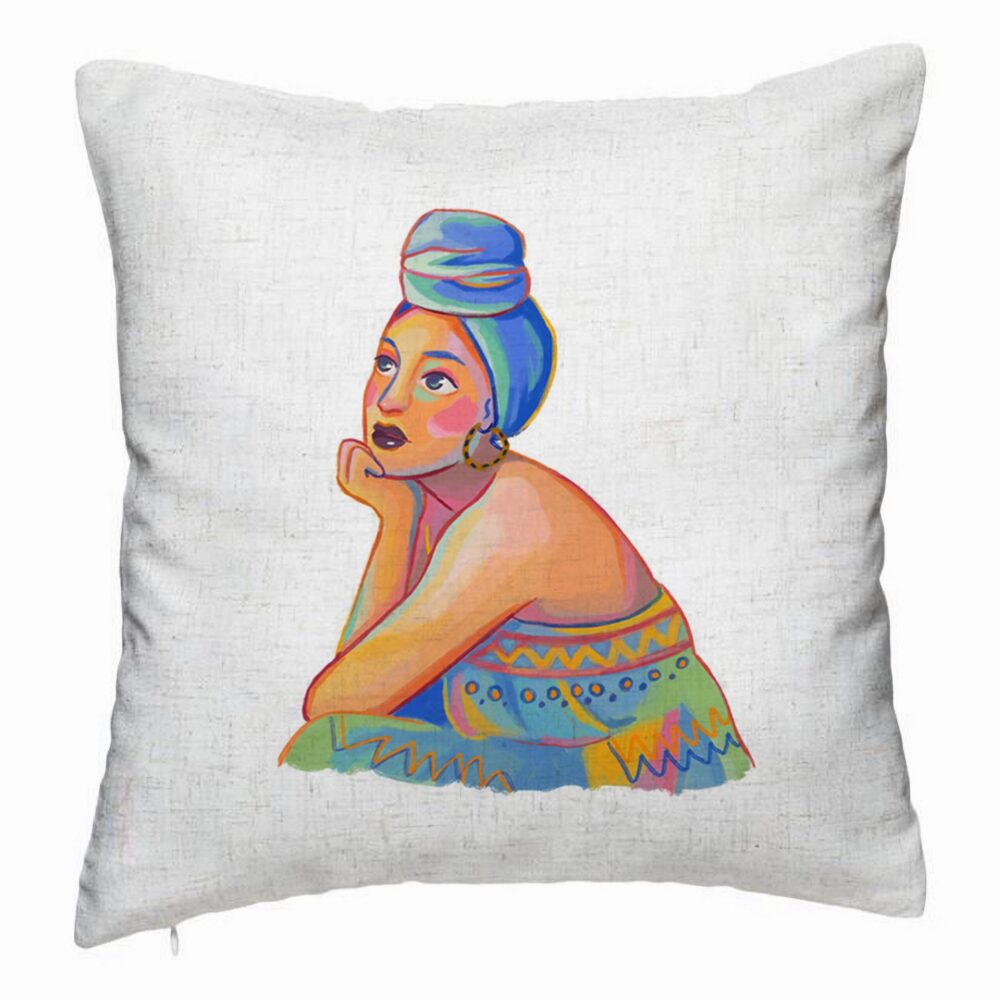 Perna Decorativa, Model African Fashion, 40x40 cm, Alb Murdar, Husa Detasabila, Burduf 5 Perna Decorativa