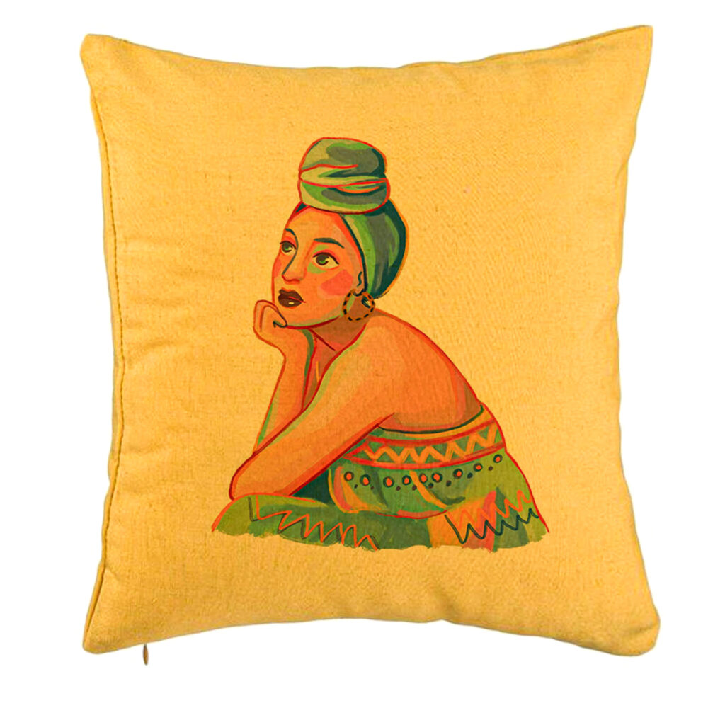 Perna Decorativa, Model African Fashion, 40x40 cm, Galben, Husa Detasabila, Burduf 5 Perna Decorativa