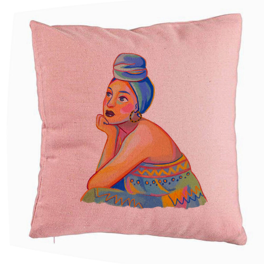 Perna Decorativa, Model African Fashion, 40x40 cm, Roz, Husa Detasabila, Burduf 5 Perna Decorativa