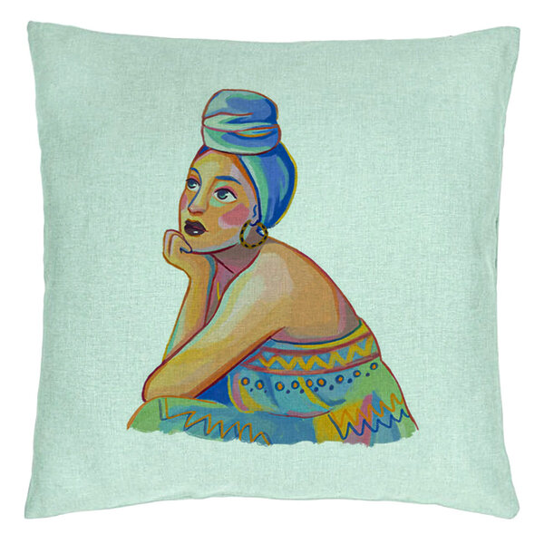 Perna Decorativa, Model African Fashion, 40x40 cm, Verde Menta, Husa Detasabila, Burduf 15 Perna Decorativa