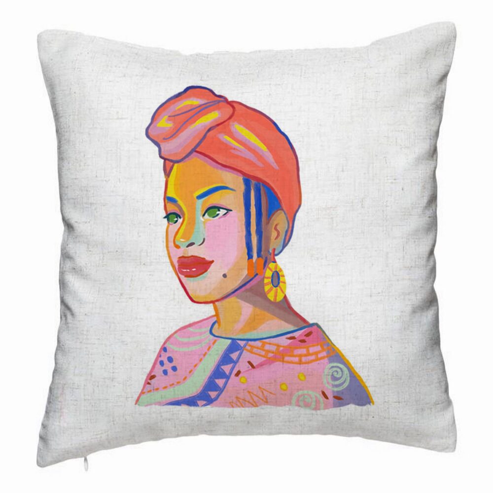 Perna Decorativa, Model African Style, 40x40 cm, Alb Murdar, Husa Detasabila, Burduf 5 Perna Decorativa