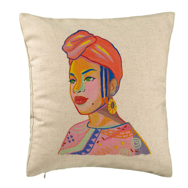 Perna Decorativa, Model African Style, 40x40 cm, Bej, Husa Detasabila, Burduf 5 Perna Decorativa