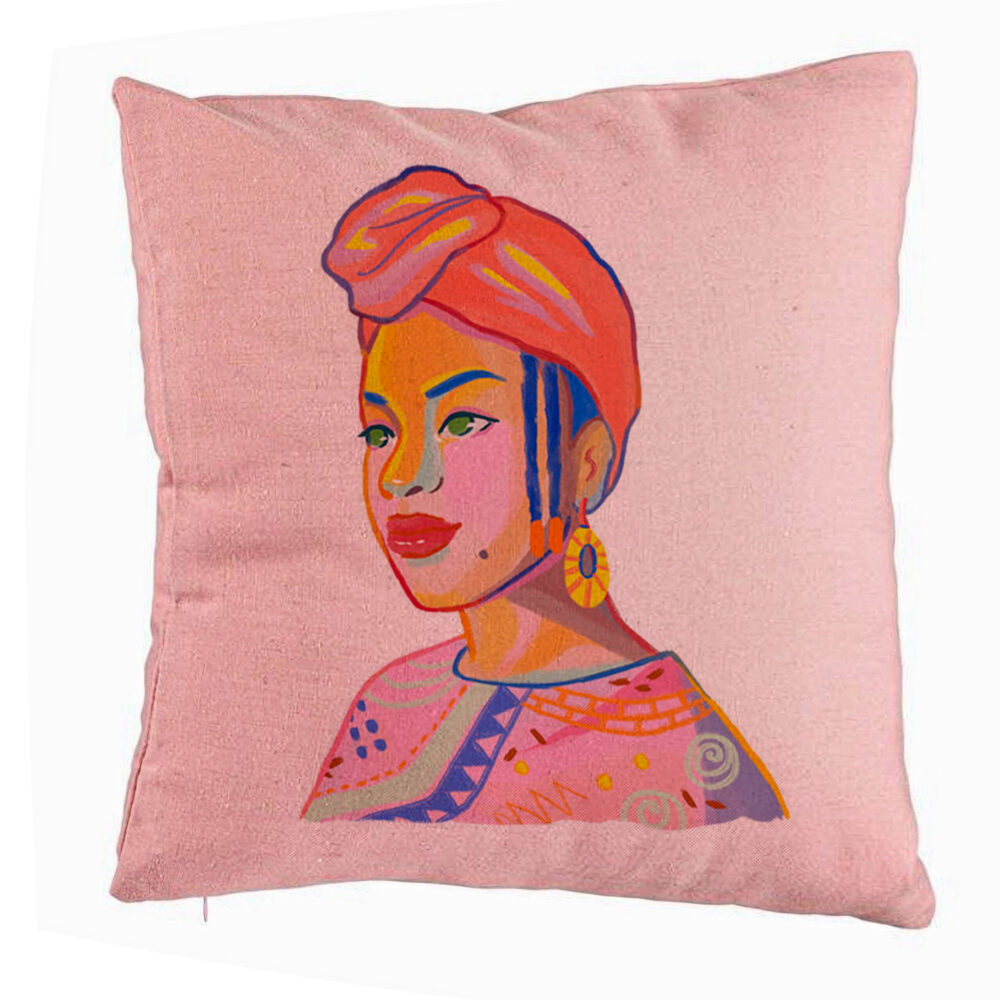 Perna Decorativa, Model African Style, 40x40 cm, Roz, Husa Detasabila, Burduf 5 Perna Decorativa