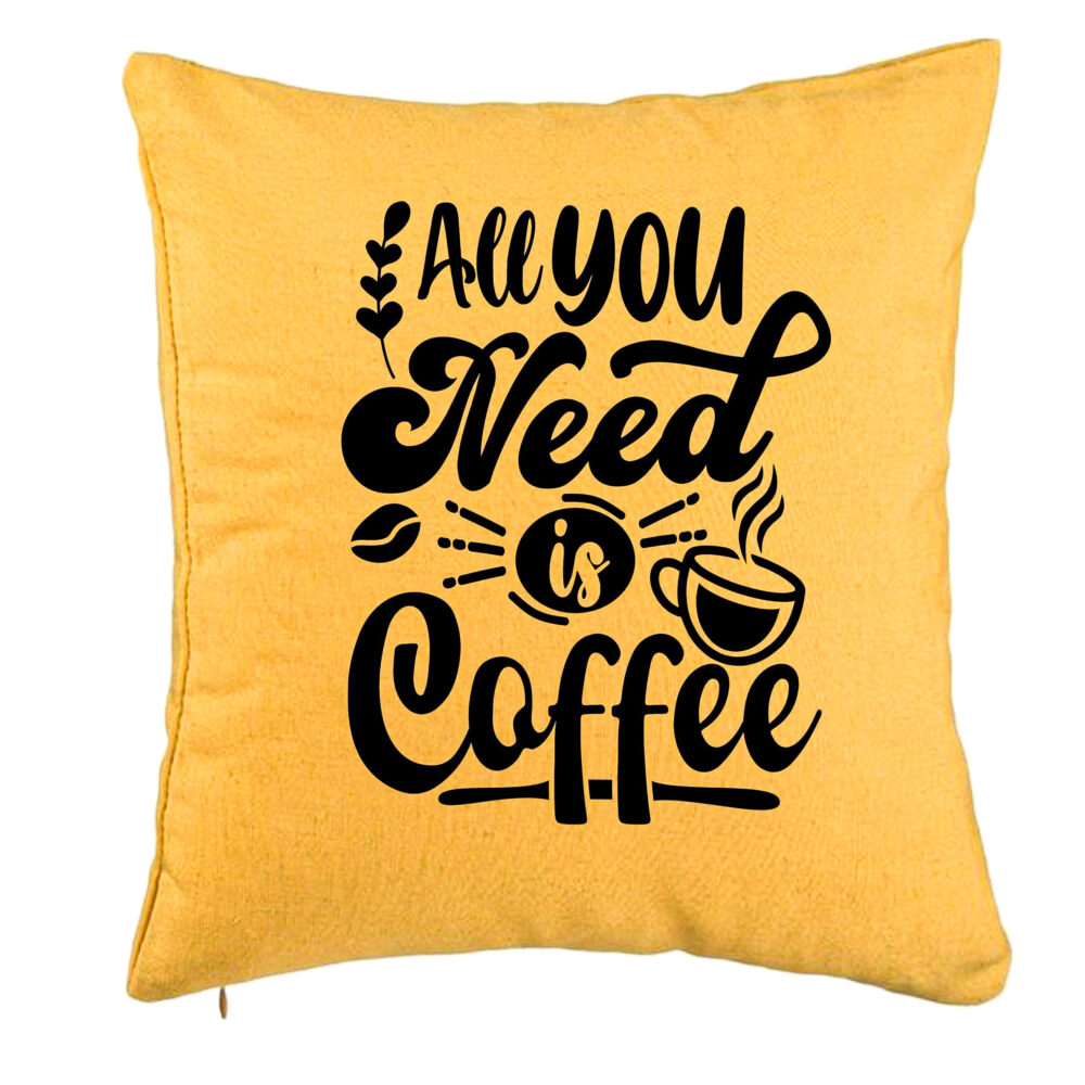 Perna Decorativa, Model All You Need is Coffee, 40x40 cm, Galben, Husa Detasabila, Burduf 5 Perna Decorativa