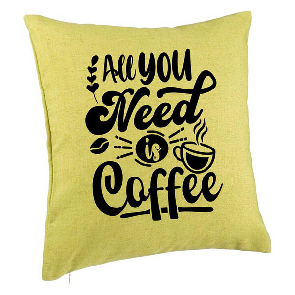 Perna Decorativa, Model All You Need is Coffee, 40x40 cm, Verde, Husa Detasabila, Burduf 5 Perna Decorativa