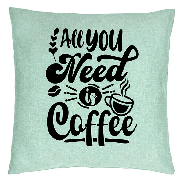 Perna Decorativa, Model All You Need is Coffee, 40x40 cm, Verde Menta, Husa Detasabila, Burduf 15 Perna Decorativa