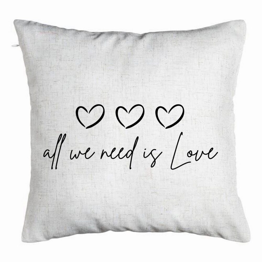 Perna Decorativa, Model All we need is Love, 40x40 cm, Alb Murdar, Husa Detasabila, Burduf 5 Perna Decorativa
