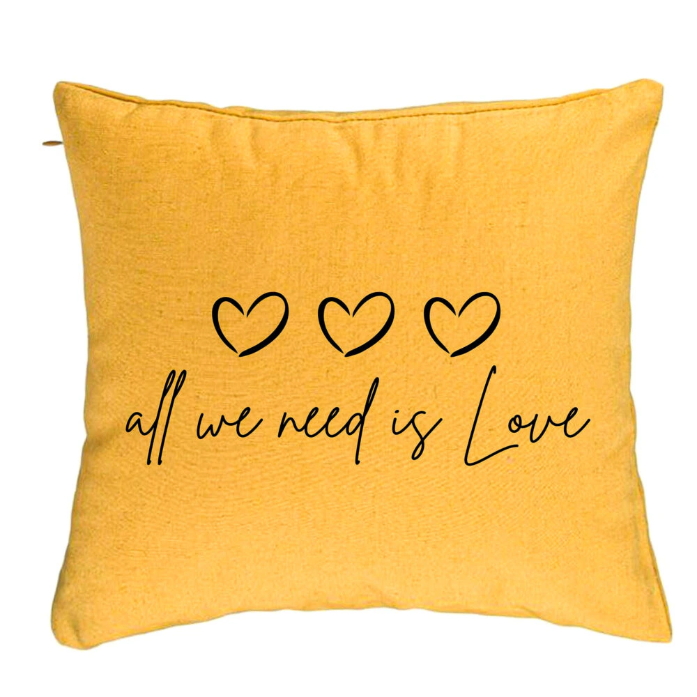 Perna Decorativa, Model All we need is Love, 40x40 cm, Galben, Husa Detasabila, Burduf 5 Perna Decorativa