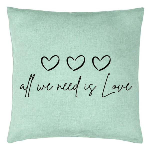 Perna Decorativa, Model All we need is Love, 40x40 cm, Verde Menta, Husa Detasabila, Burduf 15 Perna Decorativa